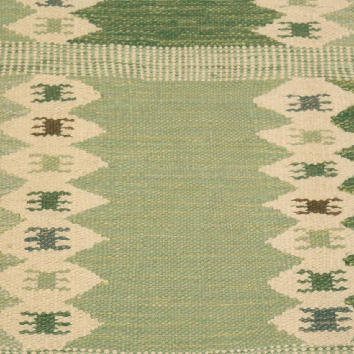 Handmade Scandinavian Design Geometric Grid Pattern Green & Beige Flatweave Area Rug