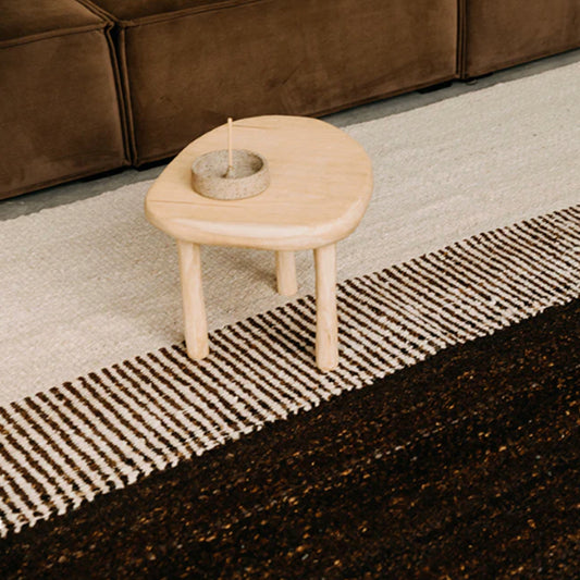 Bespoke Cream and Brown Handspun Wool Minimalist Design Flat Weave Area Rug. Cutom Sizes