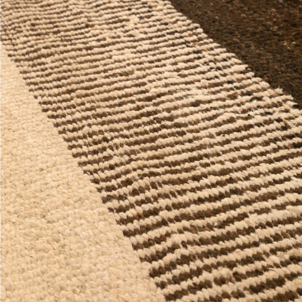 Bespoke Cream and Brown Handspun Wool Minimalist Design Flat Weave Area Rug. Cutom Sizes