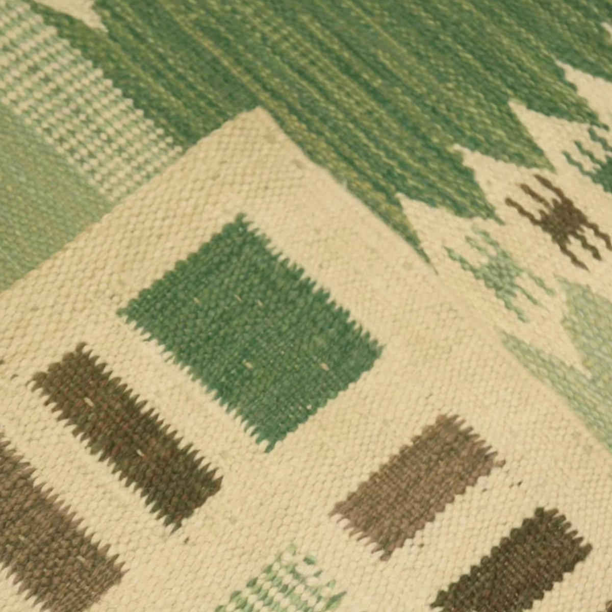 Handmade Scandinavian Design Geometric Grid Pattern Green & Beige Flatweave Area Rug