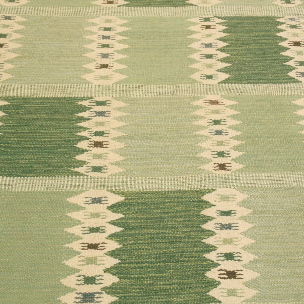 Handmade Scandinavian Design Geometric Grid Pattern Green & Beige Flatweave Area Rug