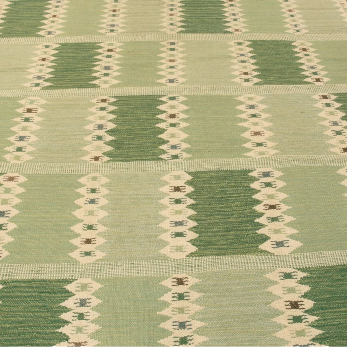 Handmade Scandinavian Design Geometric Grid Pattern Green & Beige Flatweave Area Rug