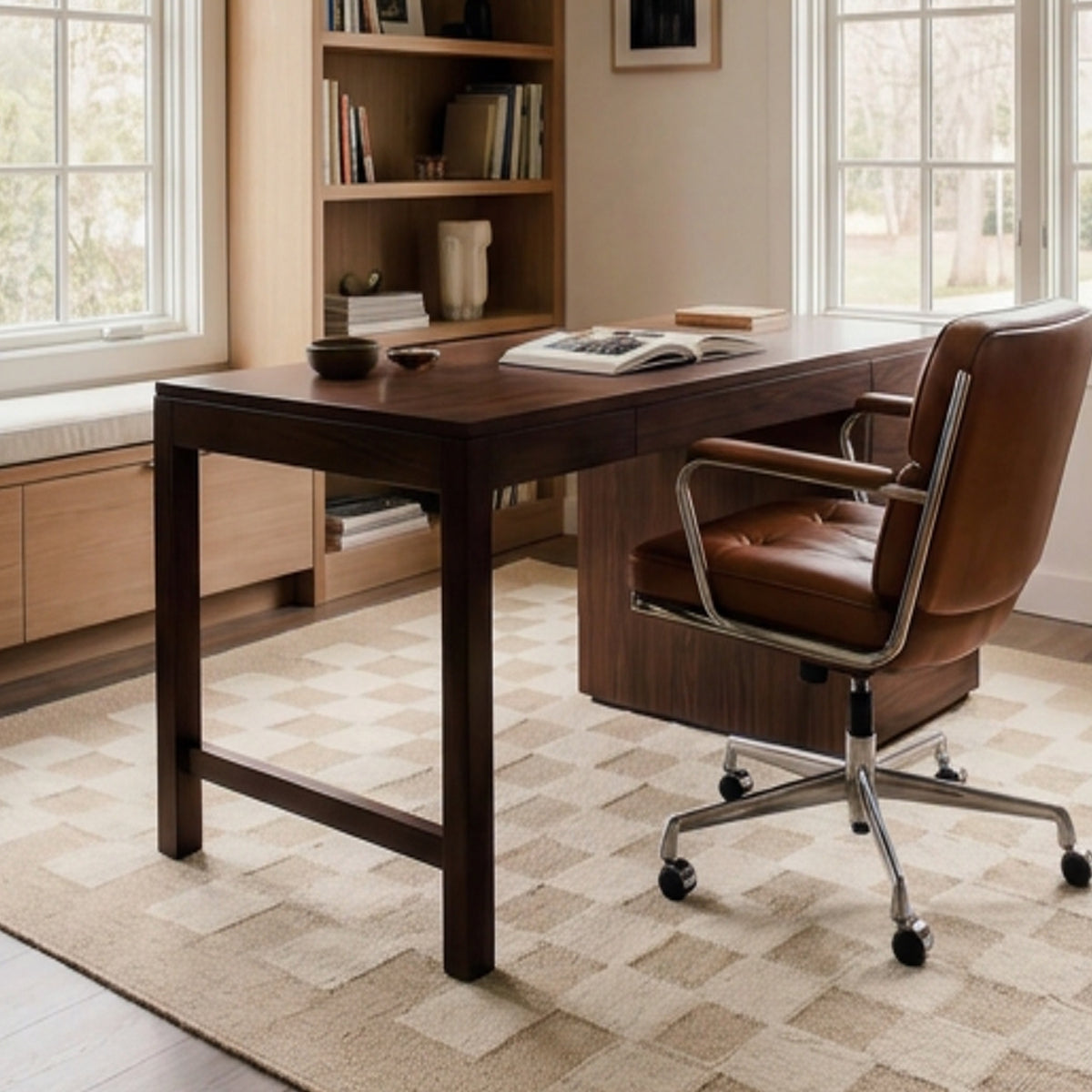 Handwoven Beige Ivory: Bauhaus Plaid Scandinavian Modern Minimalist Design