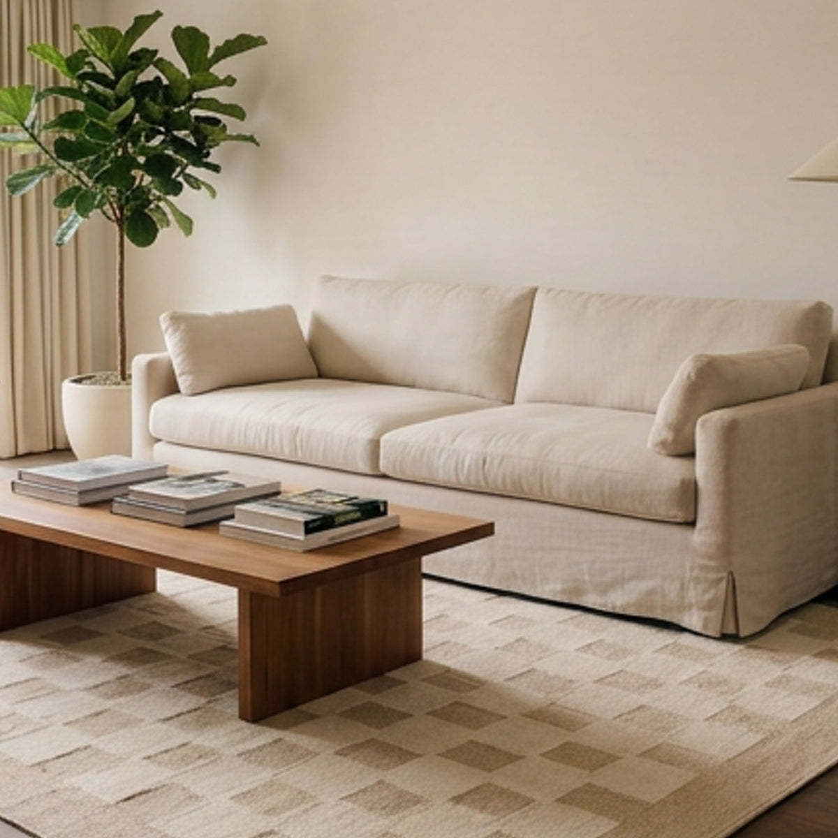 Handwoven Beige Ivory: Bauhaus Plaid Scandinavian Modern Minimalist Design