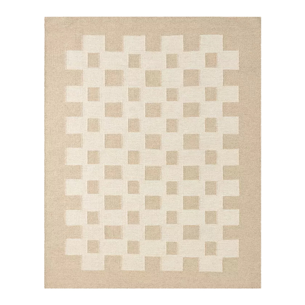 Handwoven Beige Ivory: Bauhaus Plaid Scandinavian Modern Minimalist Design