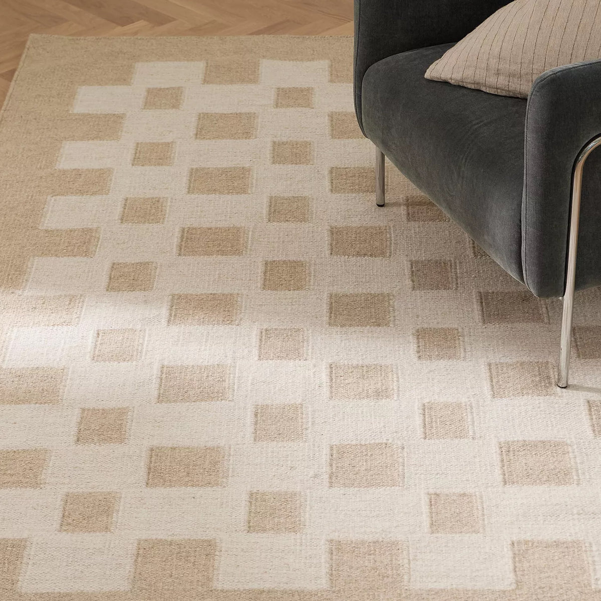 Handwoven Beige Ivory: Bauhaus Plaid Scandinavian Modern Minimalist Design