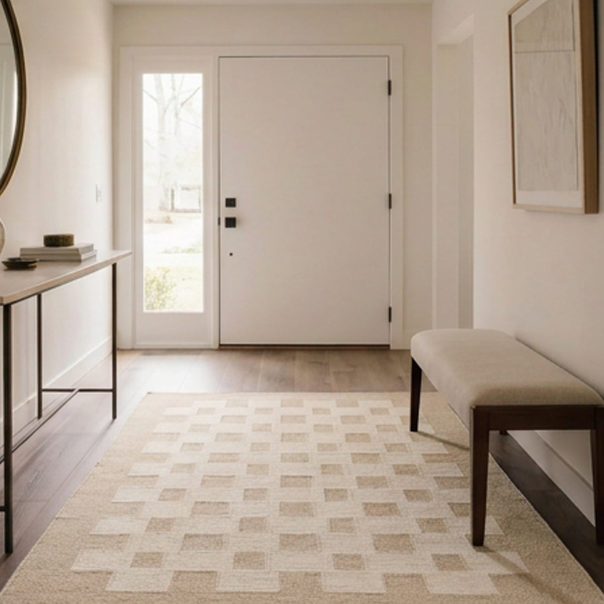 Handwoven Beige Ivory: Bauhaus Plaid Scandinavian Modern Minimalist Design