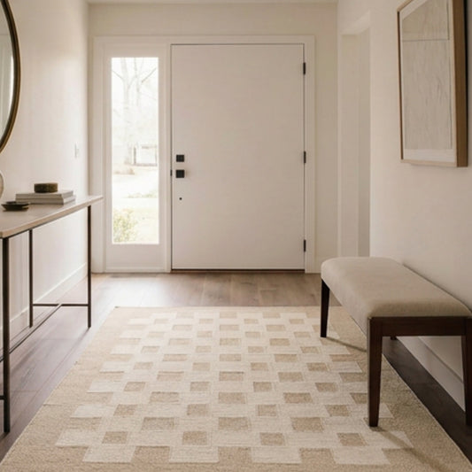 Handwoven Beige Ivory: Bauhaus Plaid Scandinavian Modern Minimalist Design