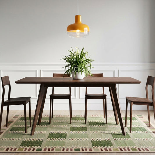 Handmade Scandinavian Design Geometric Grid Pattern Green & Beige Flatweave Area Rug