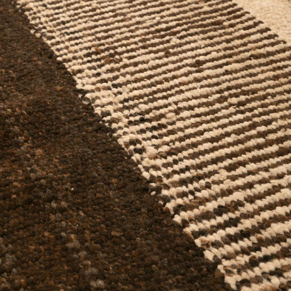 Bespoke Cream and Brown Handspun Wool Minimalist Design Flat Weave Area Rug. Cutom Sizes